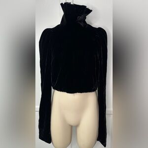 Alexander McQueen Ruffle Fray Turtleneck Top Velvet Cropped Black NWT $3,600